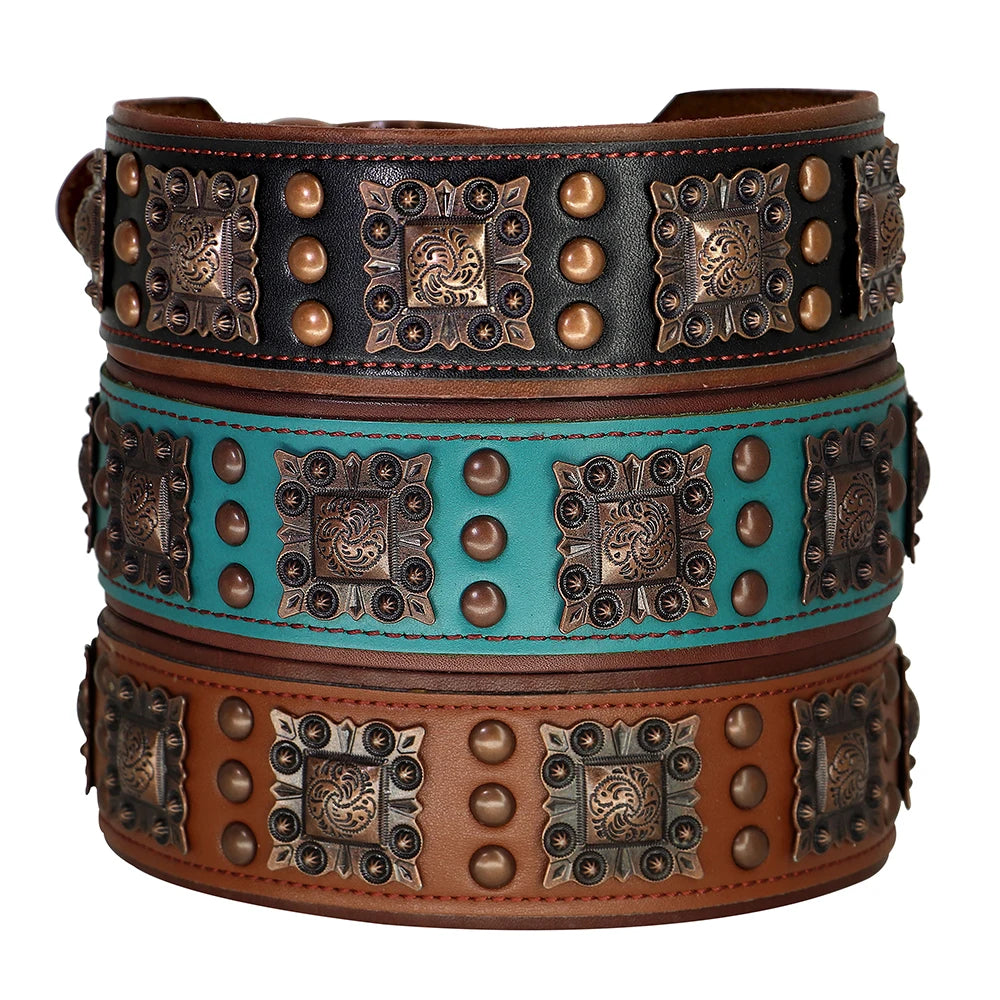 Collier en cuir & rivets métal pour Staffie