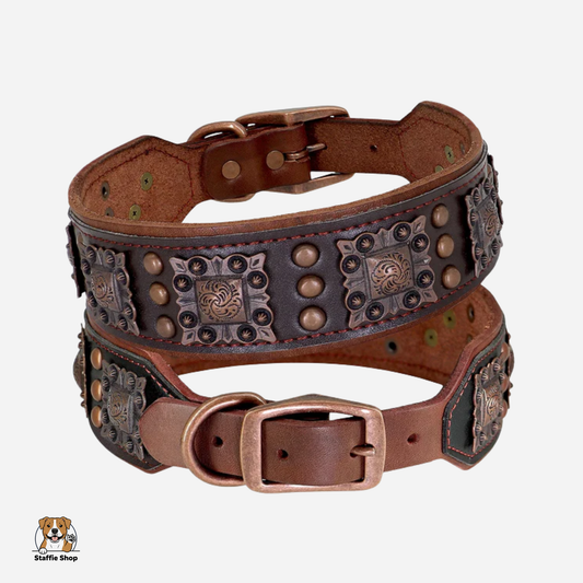Collier en cuir & rivets métal pour Staffie