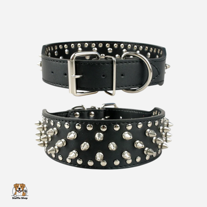 Collier en cuir large clouté