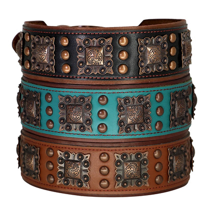 Collier en cuir & rivets métal pour Staffie