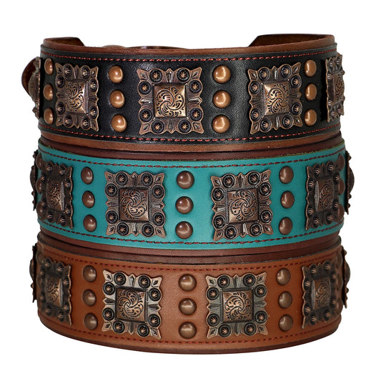 Collier en cuir & rivets métal pour Staffie