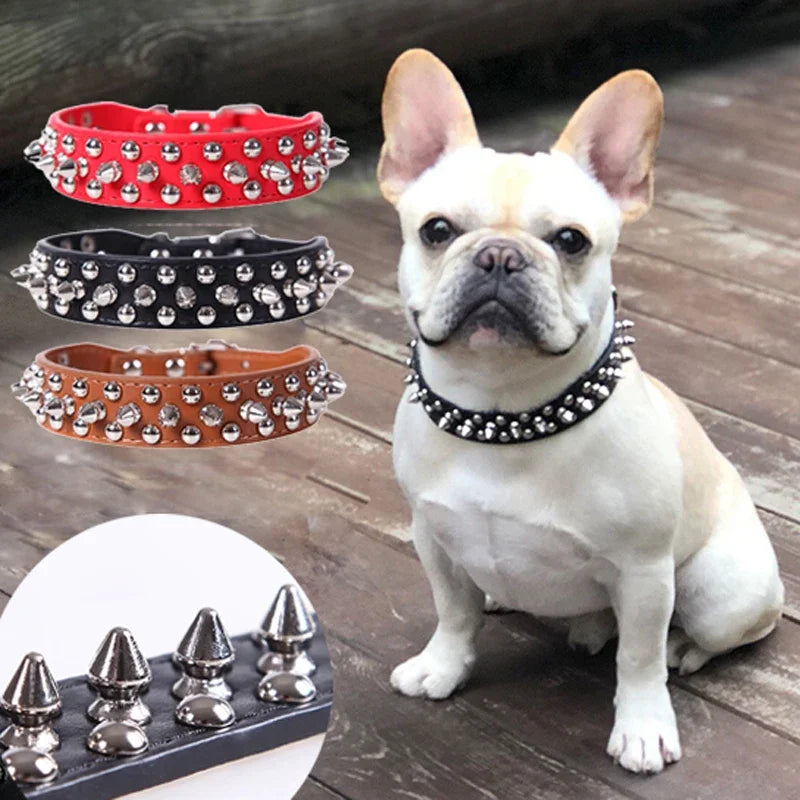 Collier en cuir orné de piques pour Staffie